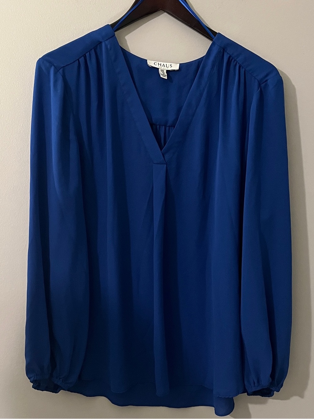 Chaus Deep Blue V-Neck Long Sleeve Blouse